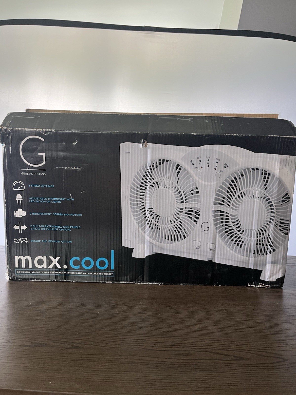 GENESIS Twin Window Fan Adjustable Thermostat Reversible Airflow 24 in. Wide gallery