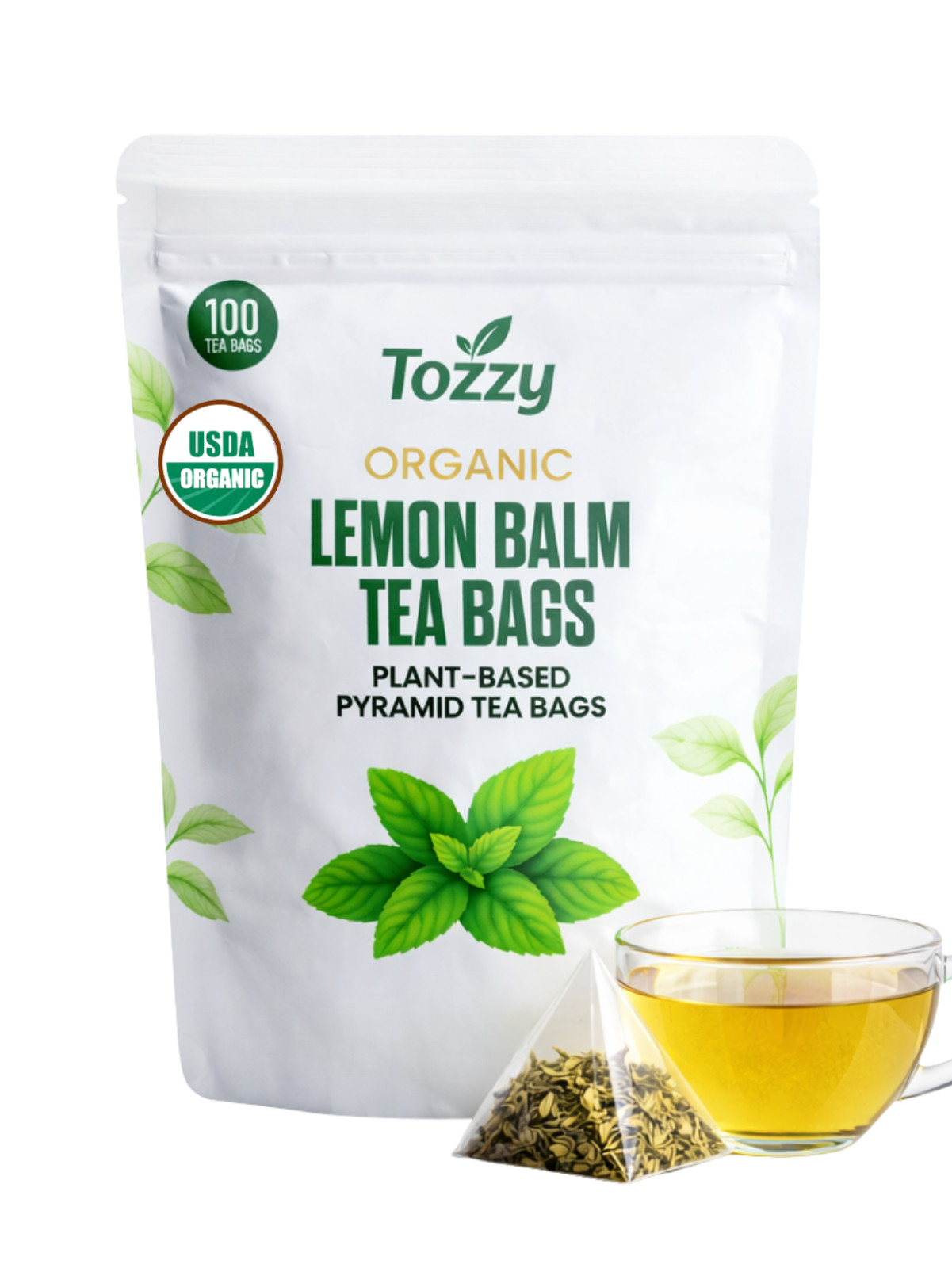 Organic Lemon Balm Tea Bags - 100 Count (Plant-Based Pyramid Tea Bags) gallery