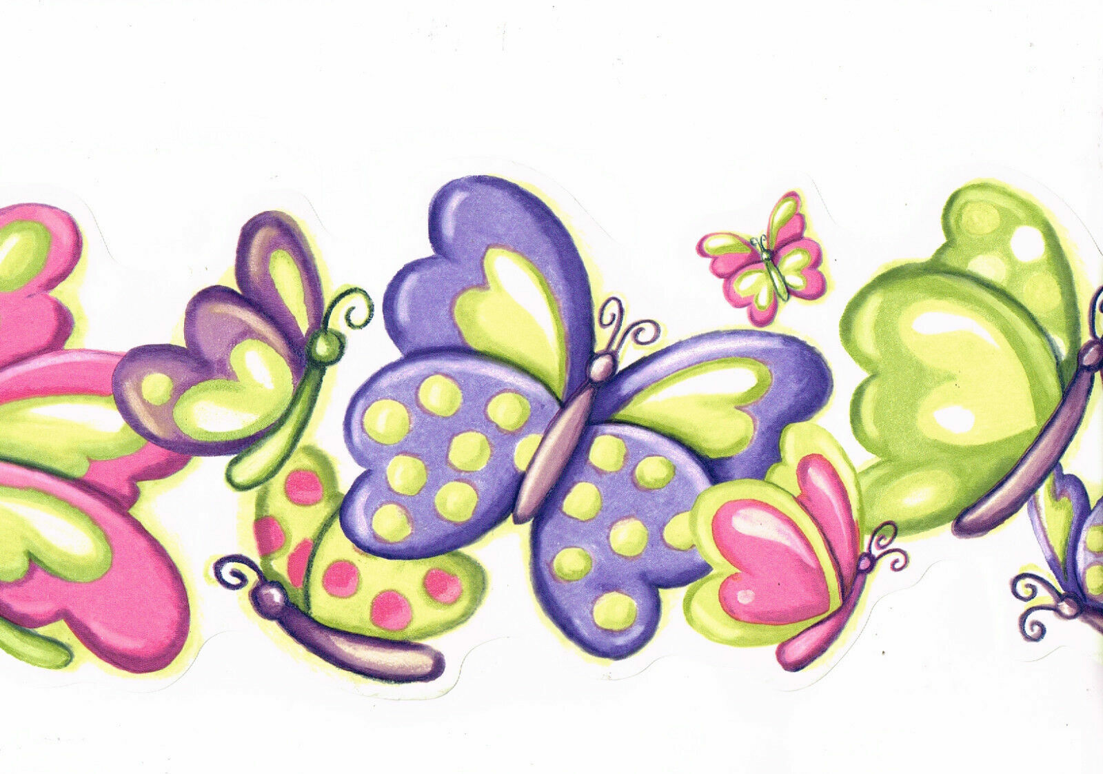 Butterfly Wallpaper Border Bright Colorful Pink Purple Green Double Edge Die Cut gallery