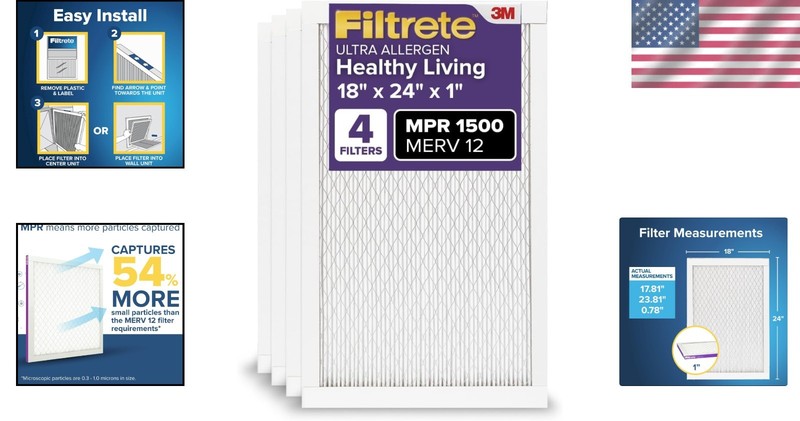 High-Performance Air Filter 18x24x1 - Removes Allergens, 4-Pack Included gallery