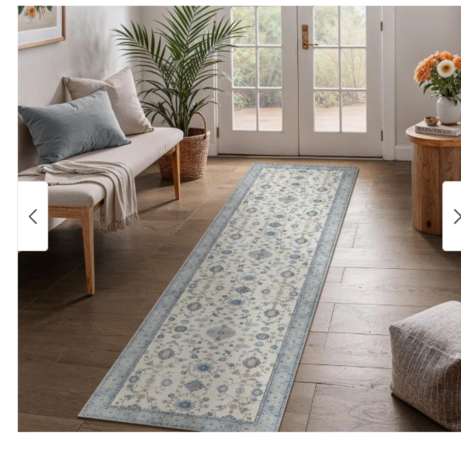 Low Pile Runner Rug, 2x10ft, Abstract, Machine Washable- Vintage Floral Blue gallery