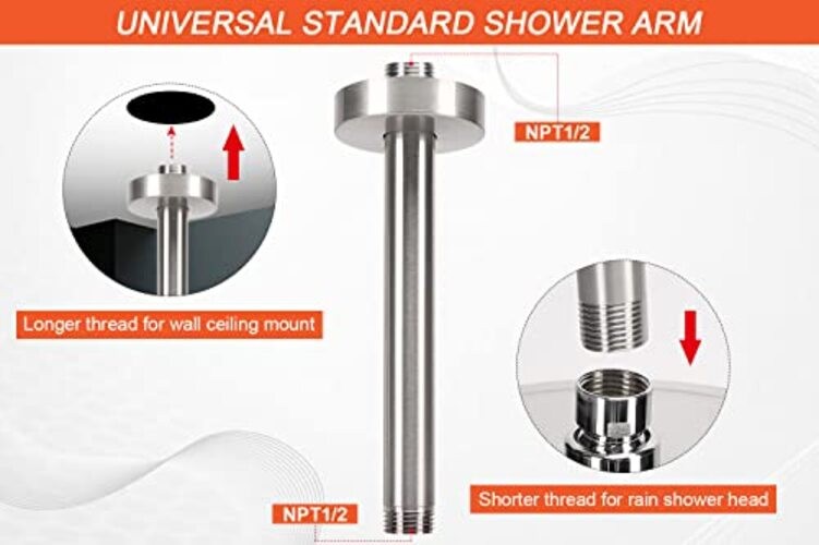 Ceiling Mounted Shower Arm, Rain Extension Arm with Brushed Nickel 6 Inch gallery
