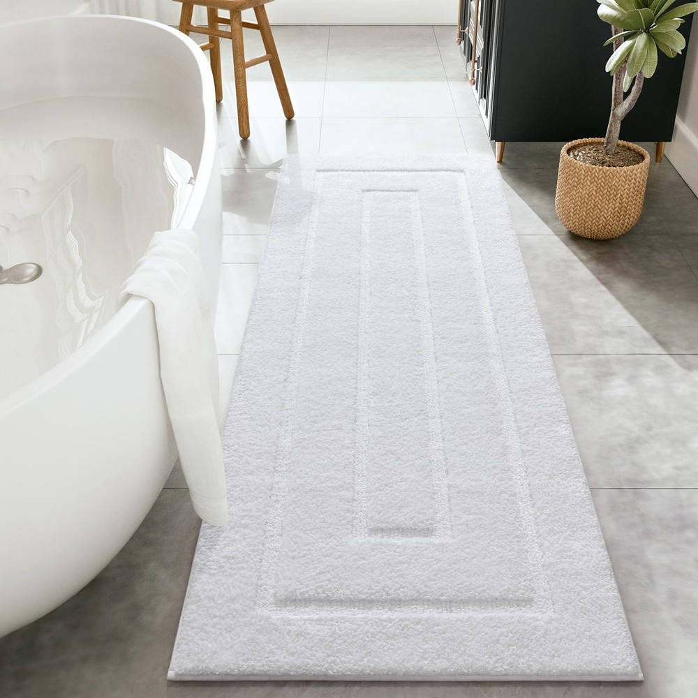 White Bathroom Runner Rug Non Slip Soft Absorbent Washable 24x60 Inch Mat