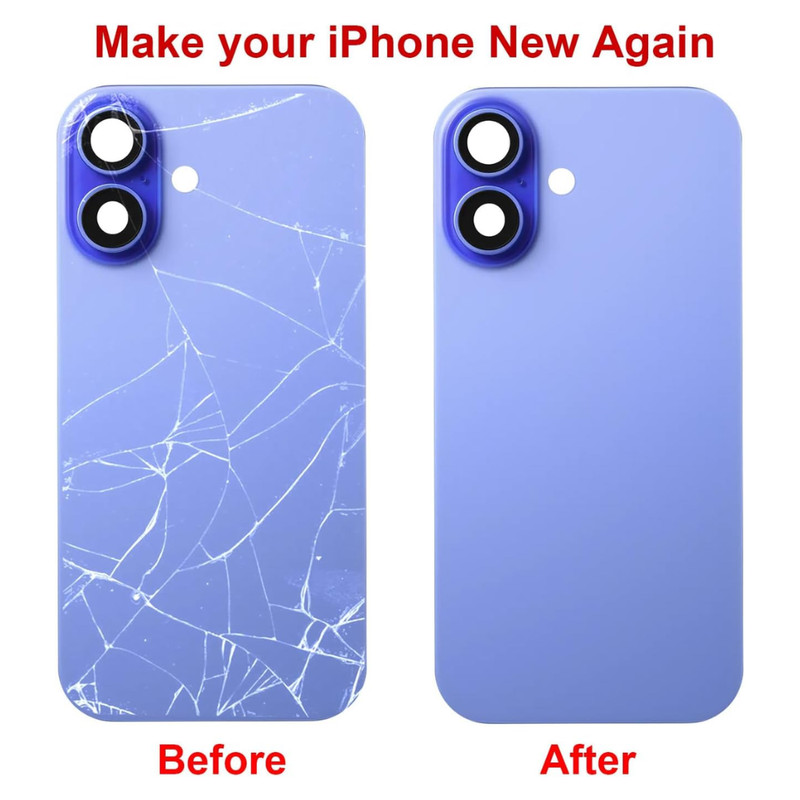For iPhone 16 Back Glass Replacement Big Hole Rear Cover With Metal + Magnet Lot gallery