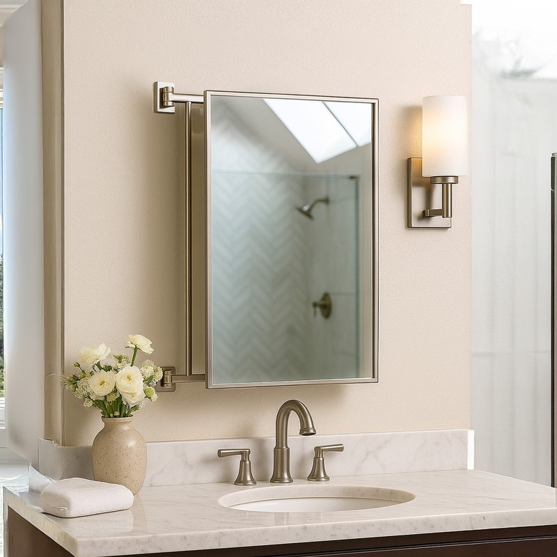 Brixwell Rectangular Double-Hinged Mirror 14" x 22" Pivot-N-Vue Brushed Nickel gallery