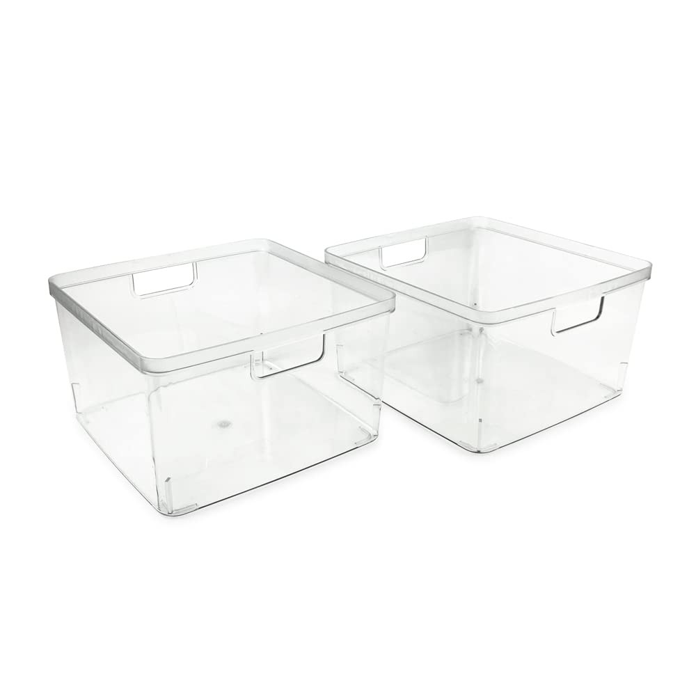 Isaac Jacobs 2 Pack Square Clear Storage Bins (10” L x 10” W x 6.1” H) w/Cutout gallery