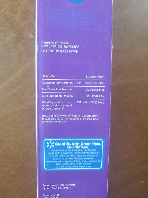 Refrigerator Replacement Filters Replaces GE model RPWF, Great Value Brand (2) gallery