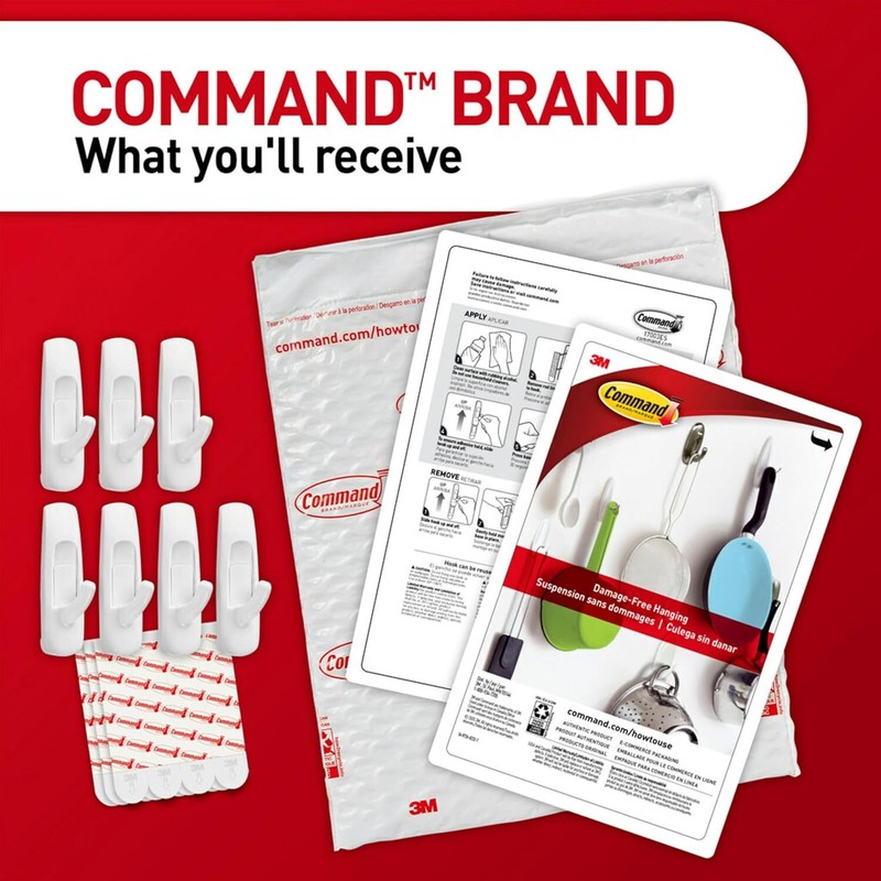 Command Large Utility Hooks, Holds up to 5 lb, 7 Hooks and 12 Large, White gallery