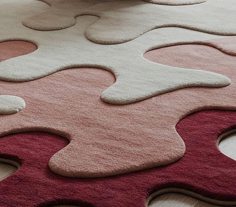 Irregular Shape Abstract Modern Area Carpet Pink Beige Hand Tufted Wool Rug gallery