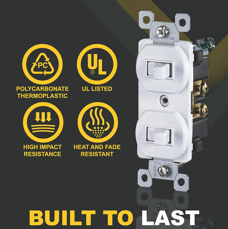 White Double Light Switch (2-Pack) | Two Single-Pole Wall Light Switches in 1-G gallery