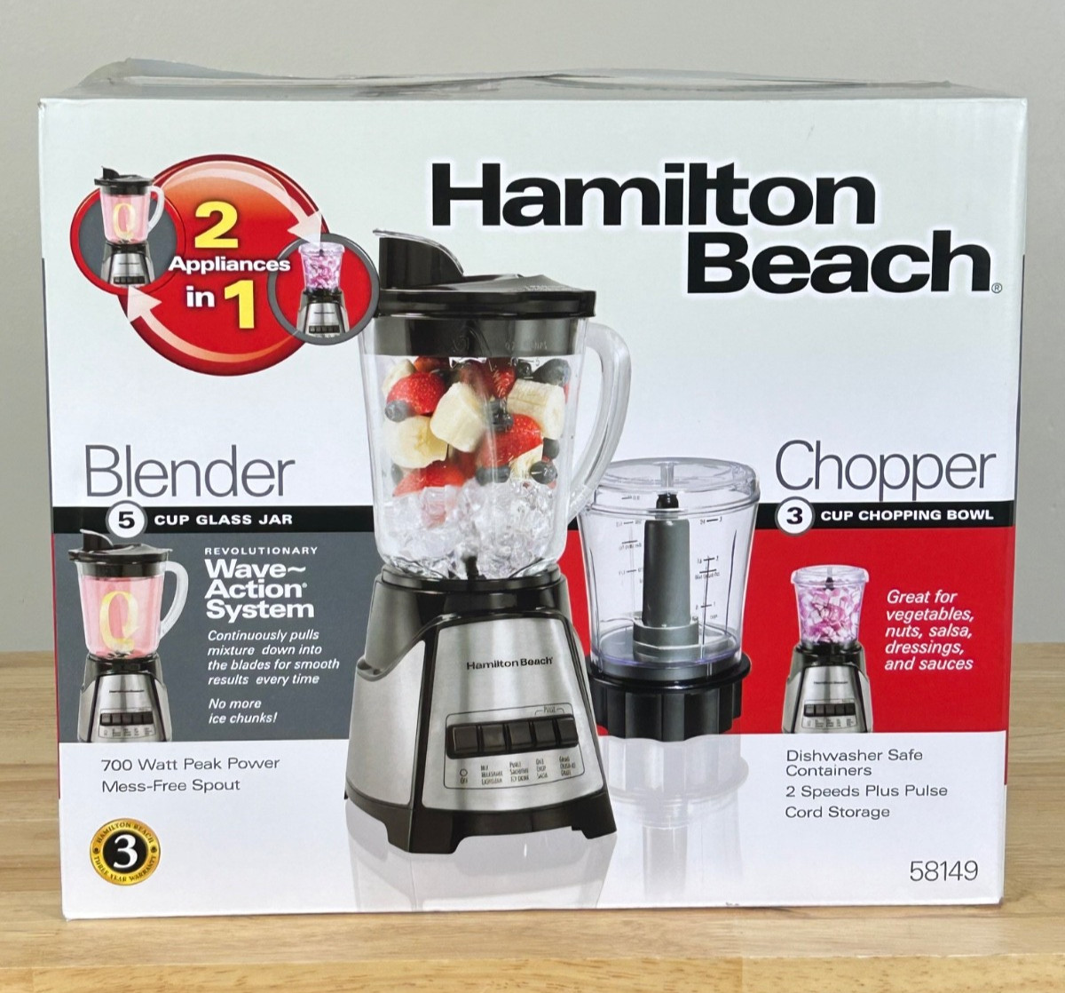 Hamilton Beach Power Elite Glass 40oz Jar Blender & 3 Cup Food Chopper Combo NEW gallery