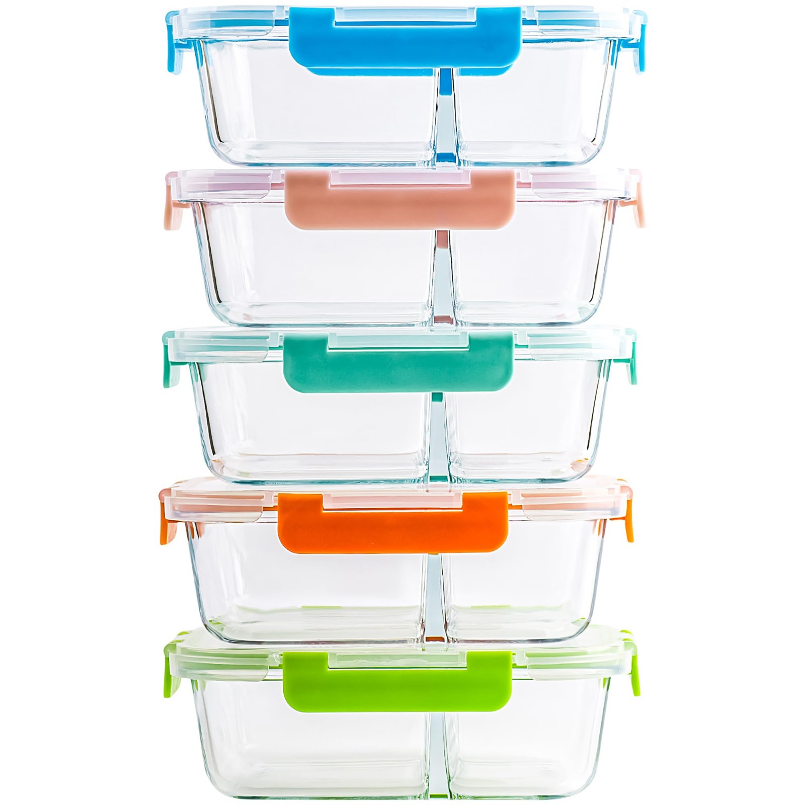 5-Pack,2 Compartment Glass Meal Prep Containers Set,34oz, Divided Food Storag... gallery