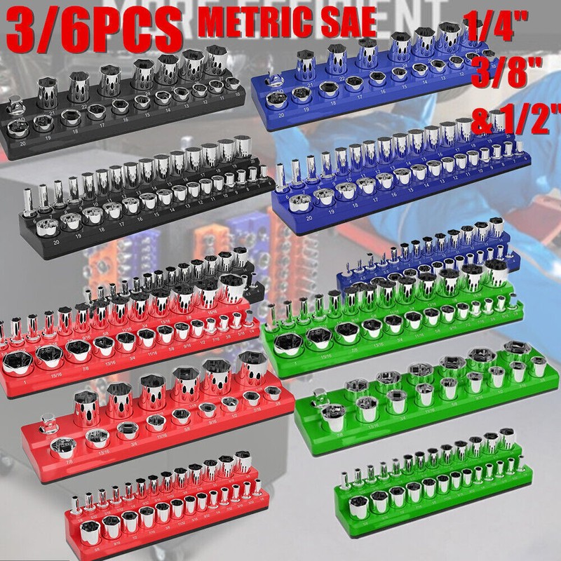 Magnetic Socket Organizer Storage Holder Set 1/4" 3/8" & 1/2"Drive Metric Or SAE gallery