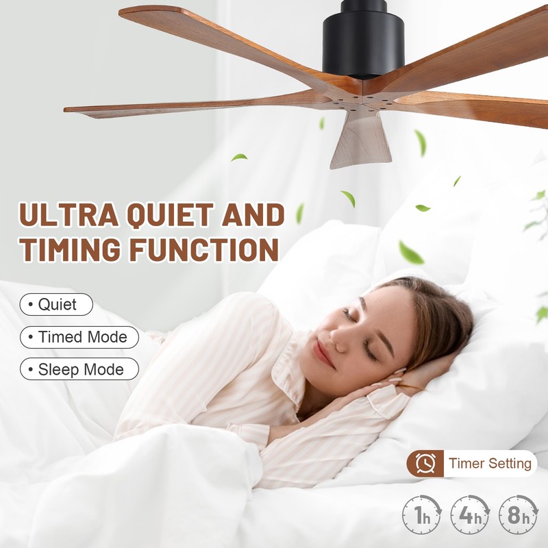 52'' Modern Low Profile Flush Mount Ceiling Fan with Remote Control & 3 Downrods gallery
