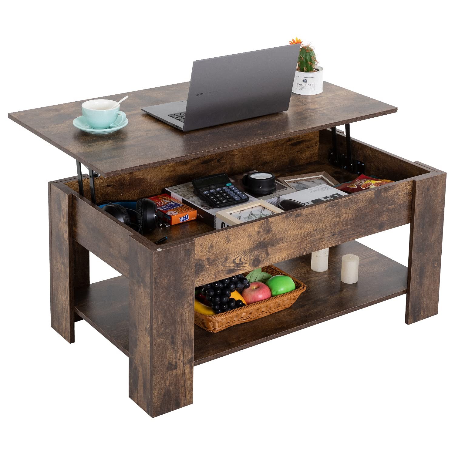 FDW Lift Coffee Table with Hidden Compartment and Storage Shelf Wooden Lift Tabl gallery