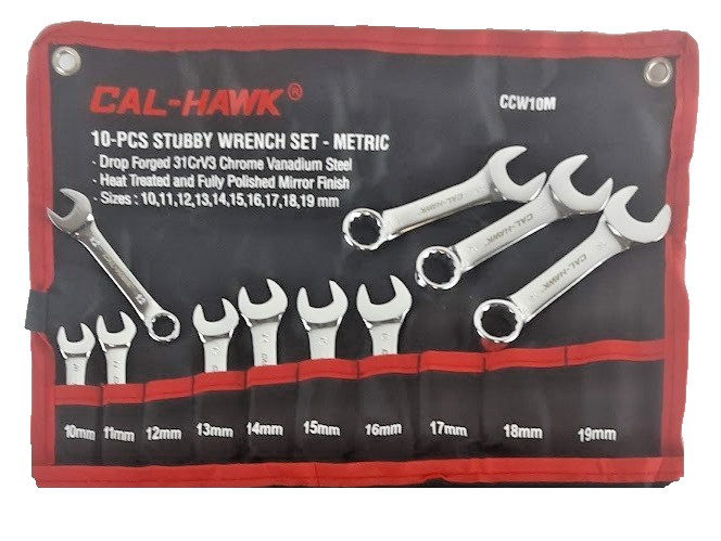 10 pc Stubby Metric Combination CRV Wrench Set 10 - 19mm Canvas Pouch gallery
