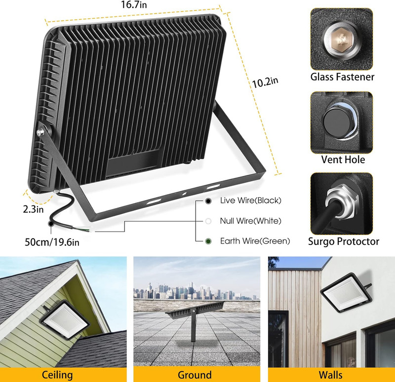 300W LED Flood Light (2000W Equivalent), Super Bright 42,500LM 5000K Daylight IP gallery