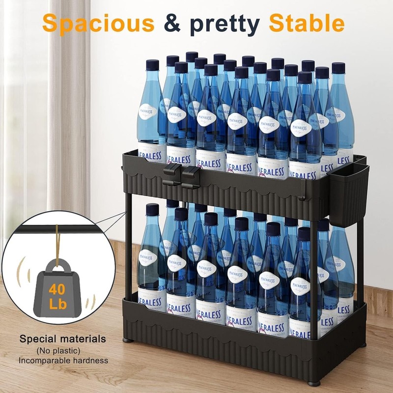 Under Sink Organizer 2 Pack Bathroom Kitchen Cabinet Storage Shelf Hooks Black gallery