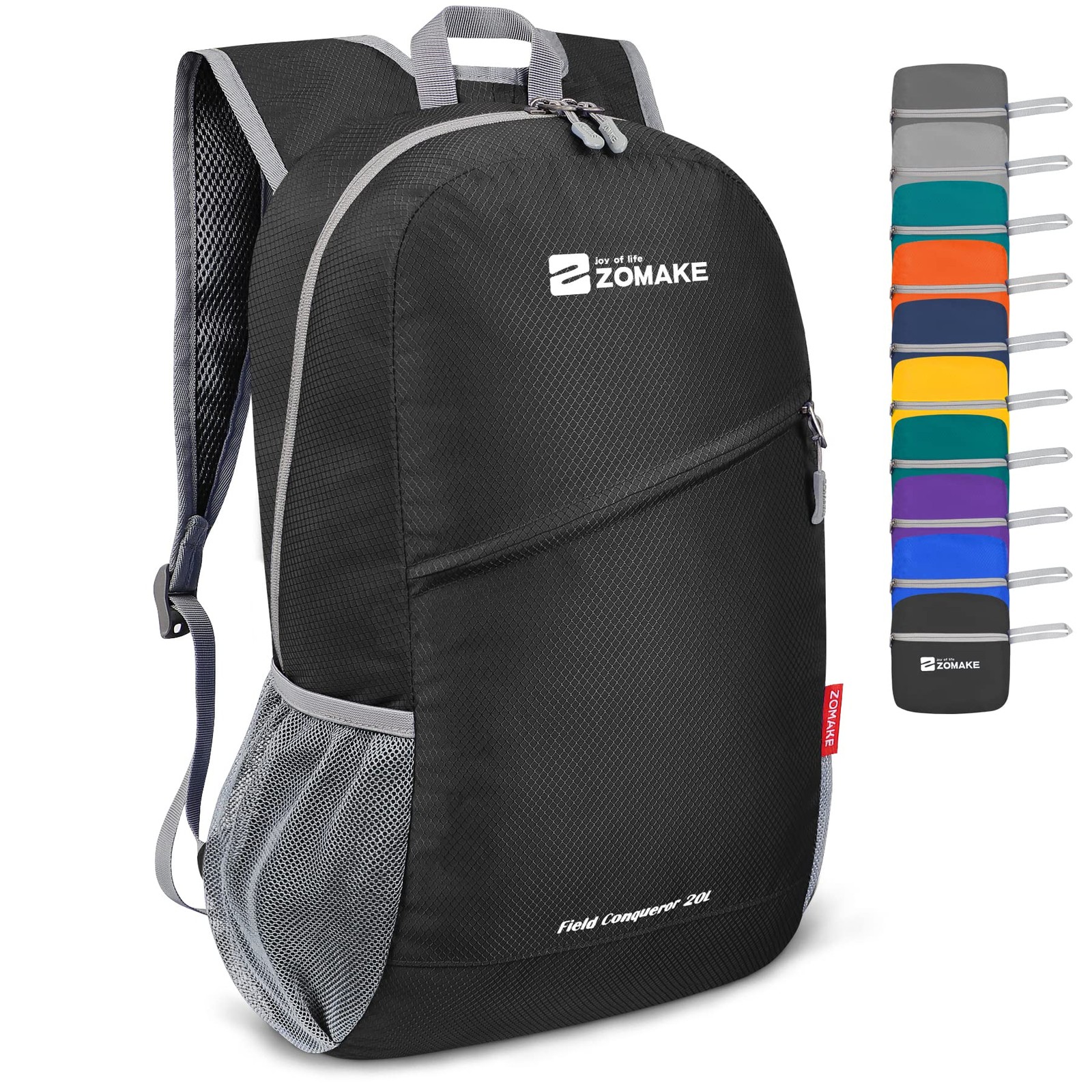 Black 20L Lightweight Packable Backpack Foldable Hiking Water Resistant Bag