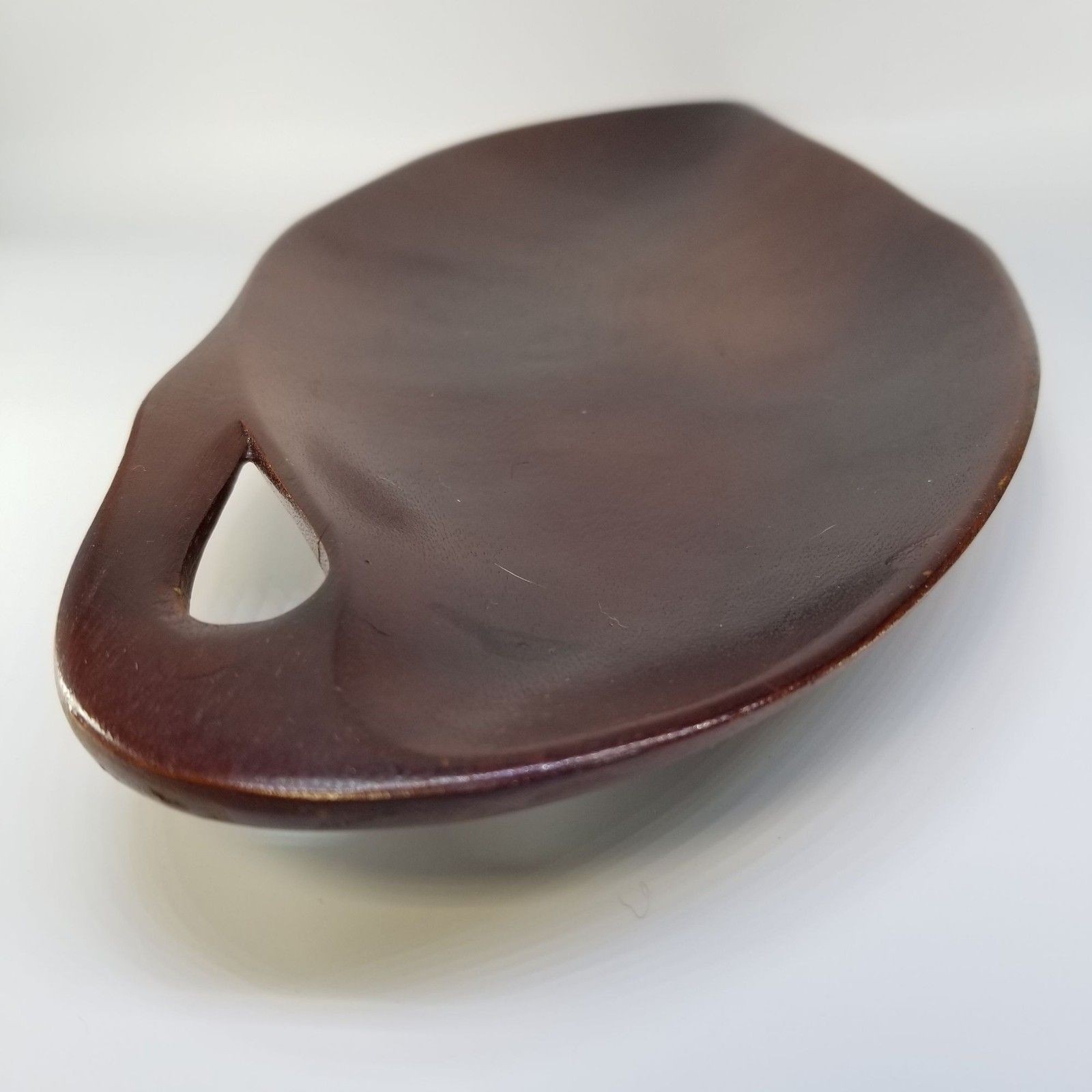 Wooden Serving Tray Handcrafted Leaf Shaped Medium Brown Wood Handles gallery