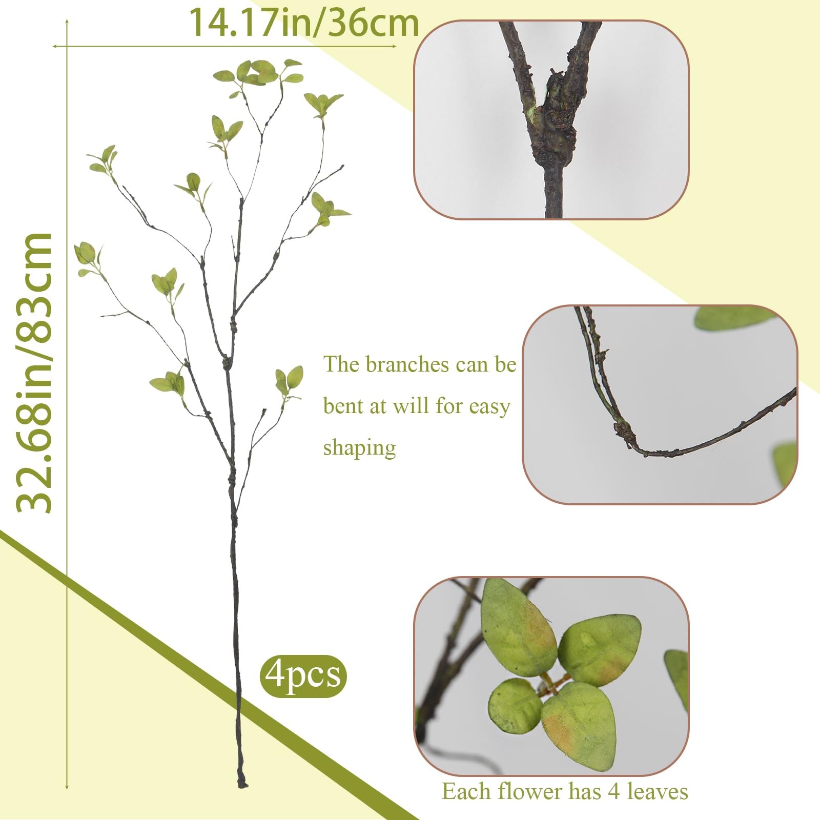 4 Pcs Artificial Greenery Stems Twigs and Branches for Vases 32.7" Faux Branc... gallery