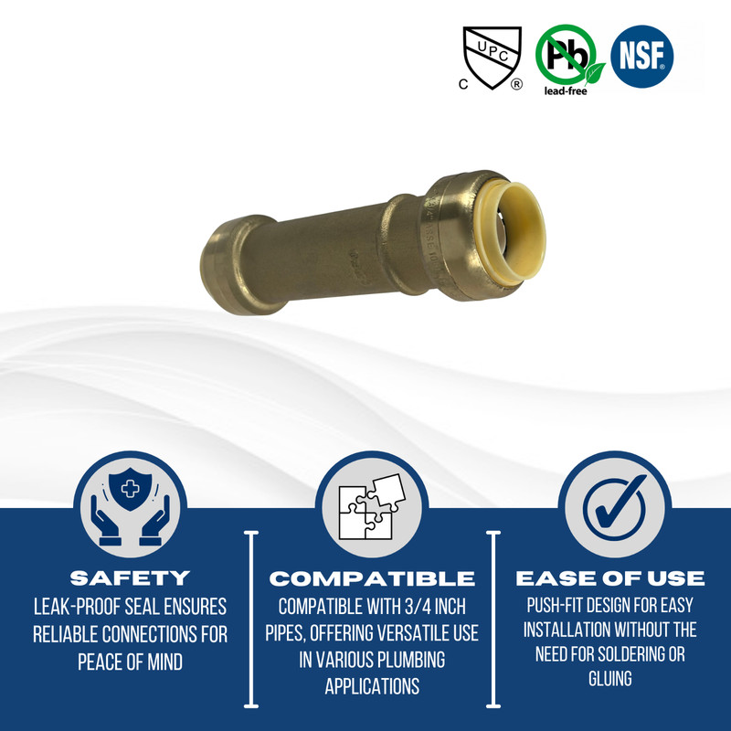 10 Pcs. 3/4" Push Fit Coupling, Slip Repair Coupling, Length 4.4 Inch, Lead Free gallery