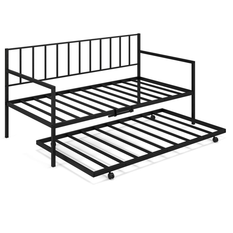 Twin Daybed Set with Metal Slat Support and Roll-Out Trundle gallery