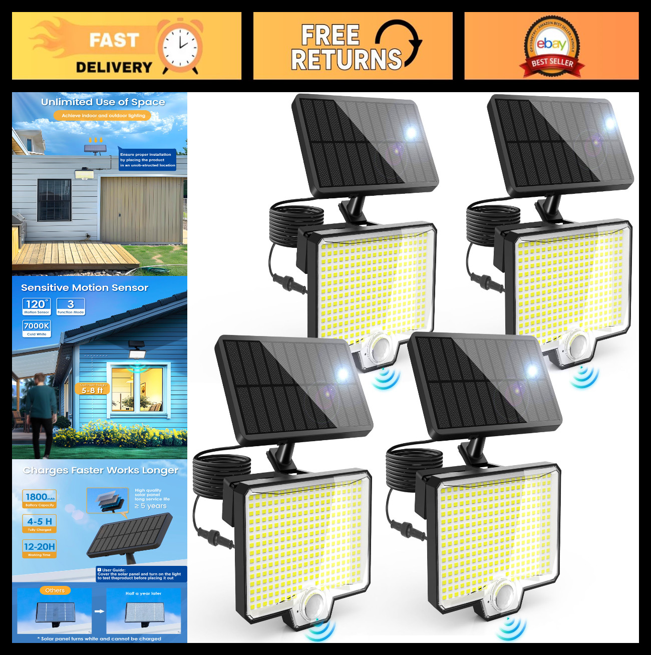 294 LED Solar Motion Sensor Flood Lights - 5200Lm, IP67 Waterproof, Dusk to Dawn gallery