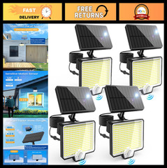 294 LED Solar Motion Sensor Flood Lights – 5200Lm, IP67 Waterproof, Dusk to Dawn