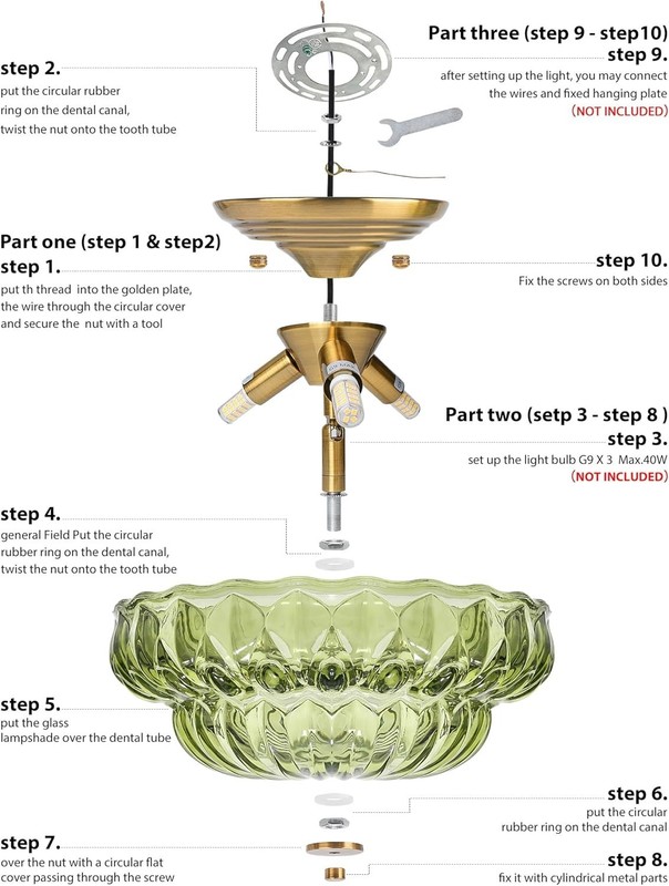 11" Semi Flush Mount Ceiling Light Vintage Gold 3-Light Green Glass Fixture gallery