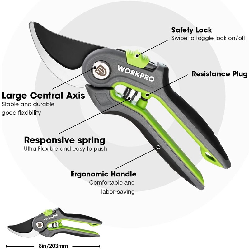 WORKPRO 8" Bypass Pruning Shears Stainless Steel Gardening Hand Pruner SK5 Blade gallery