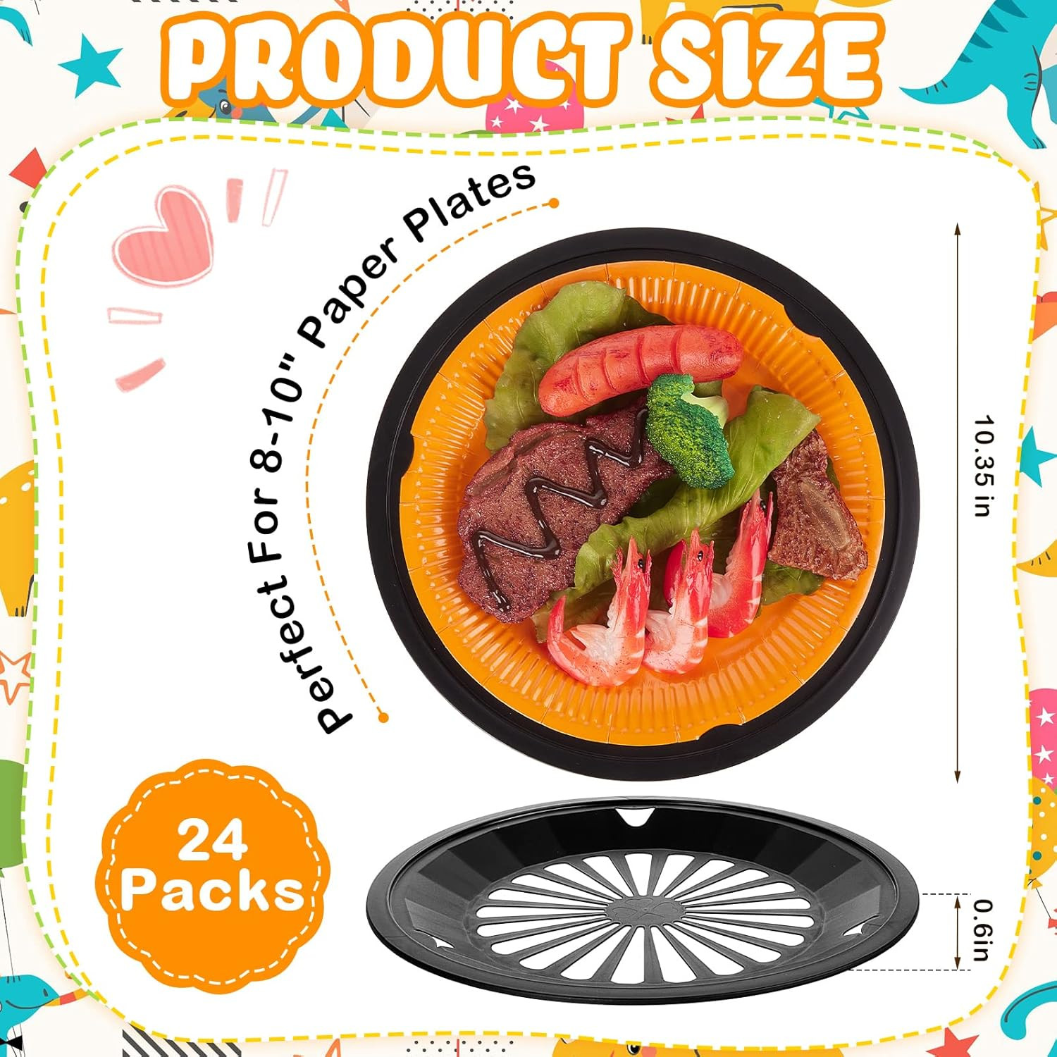 24 Pack Reusable Plastic Paper Plate Holders 10 Inch For 9" Plates Black gallery