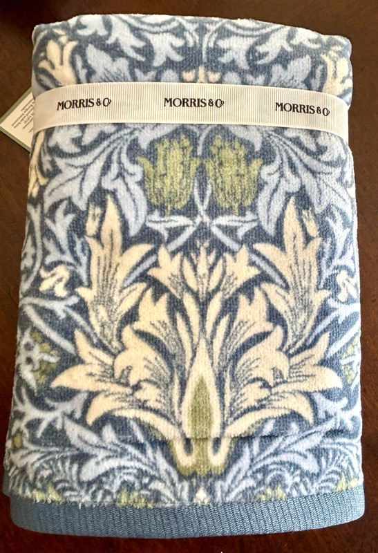 2 Morris & Co. William Morris Snakeshead Floral Blue Velour HAND Towels New gallery