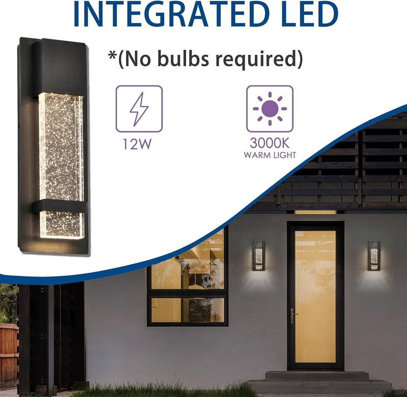 2-Pack Outdoor LED Wall Sconce, Modern Waterproof IP65 Black Porch Lights 3000K gallery