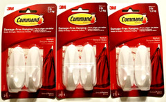 3M Command ~MEDIUM DESIGNER HOOKS~ 17081ES ~Lot Of 3~ WHITE ~ 3 lb Capacity ~NEW