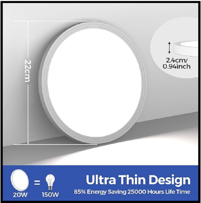 Flush Mount Ceiling Light Fixtures24W Flat Led Light for Ceiling6000K 2200LM U gallery