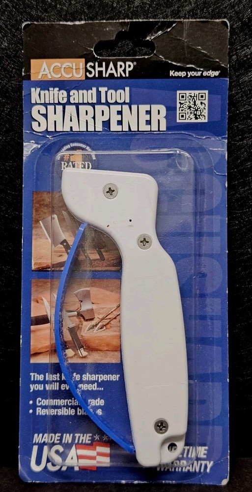 AccuSharp Knife and Tool Sharpener White Blue Commercial Grade Made in USA