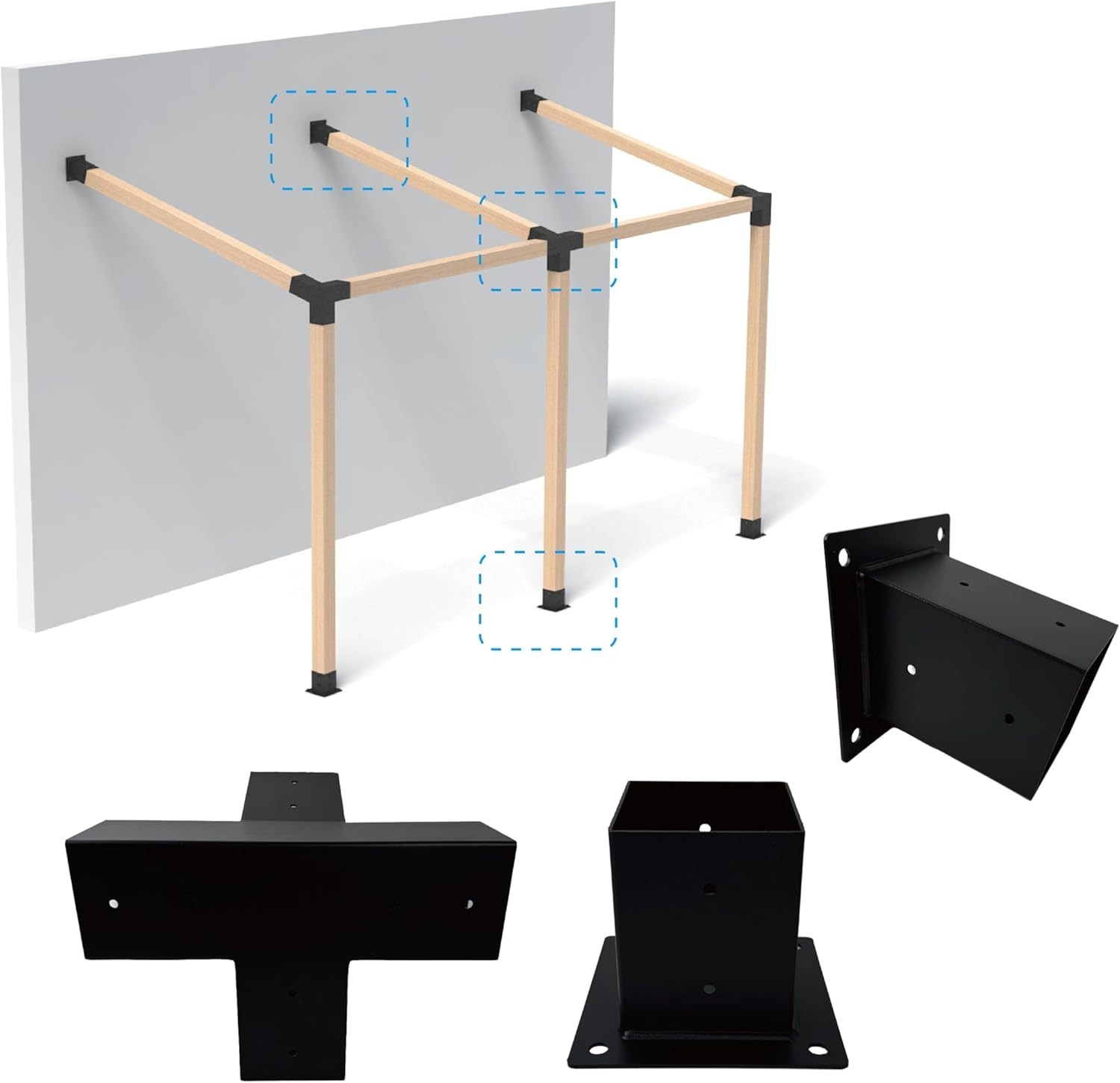 Pergola Bracket Kit 4X4, Including 1 Wall Base, 1 105 ° 4-Way and 1 Bases, 1 Set gallery