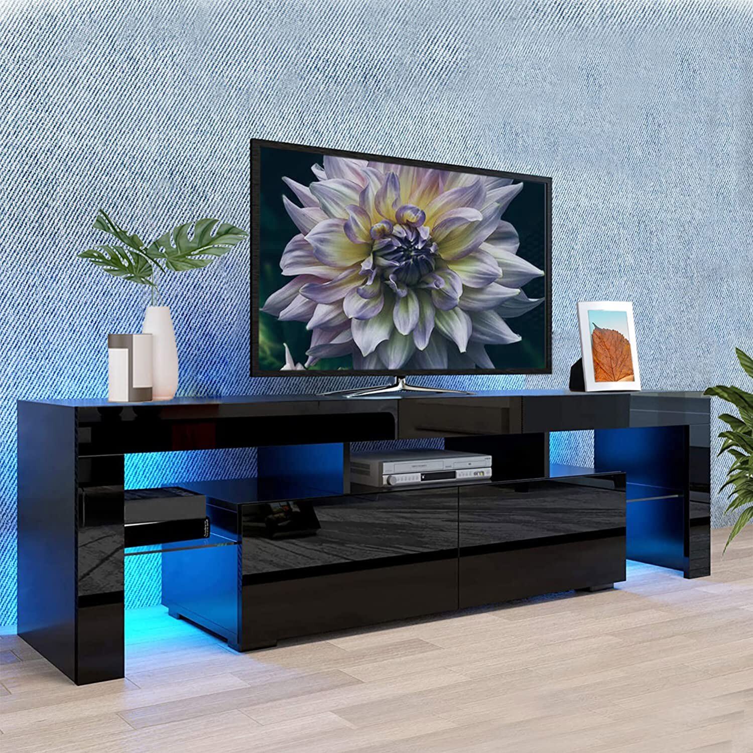 LED High Gloss TV Stand Entertainment Center Media Console Cabinet for 70" TVs gallery