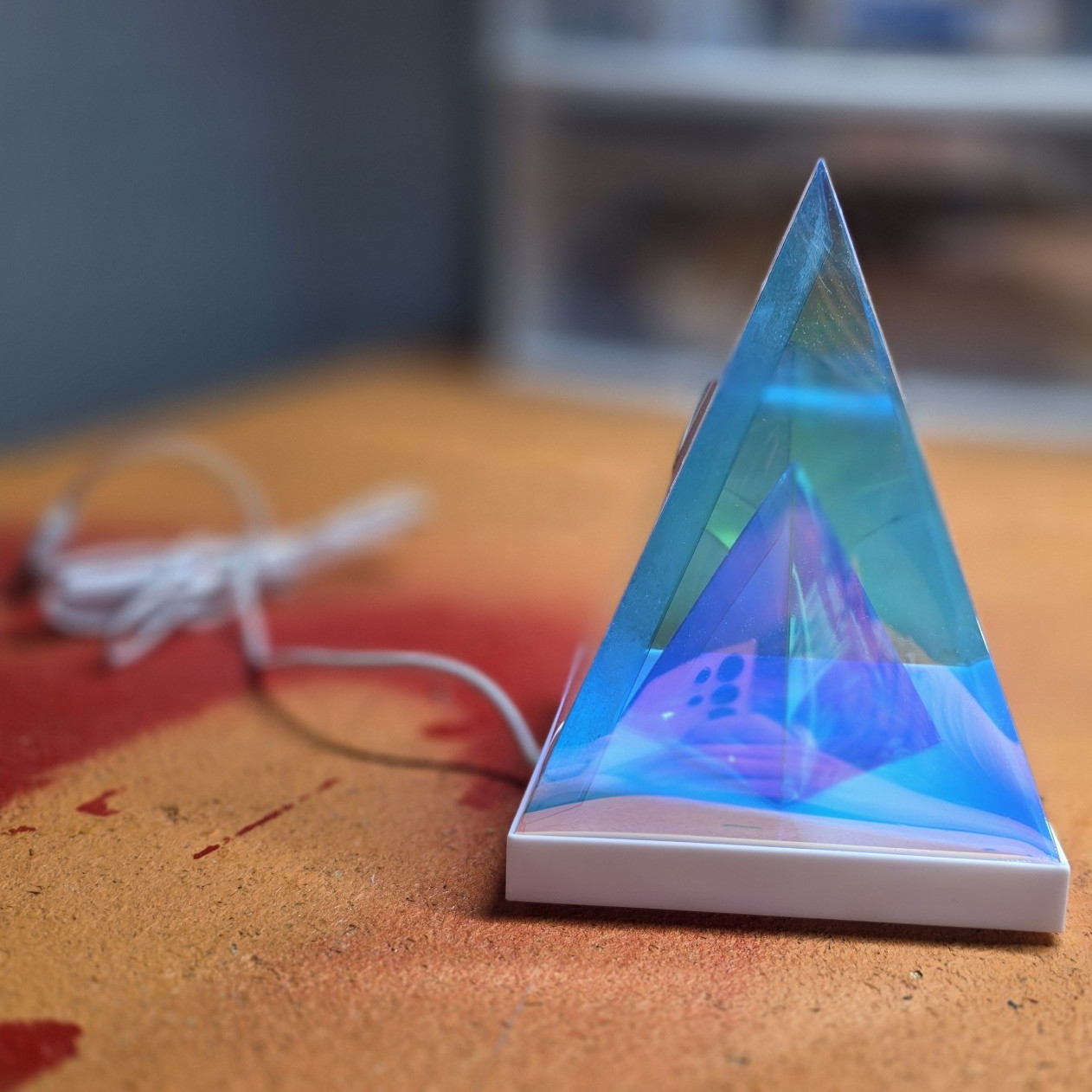 LED Pyramid Table Lamp Color-Changing Multicolor Light Blue/White Base Corded gallery