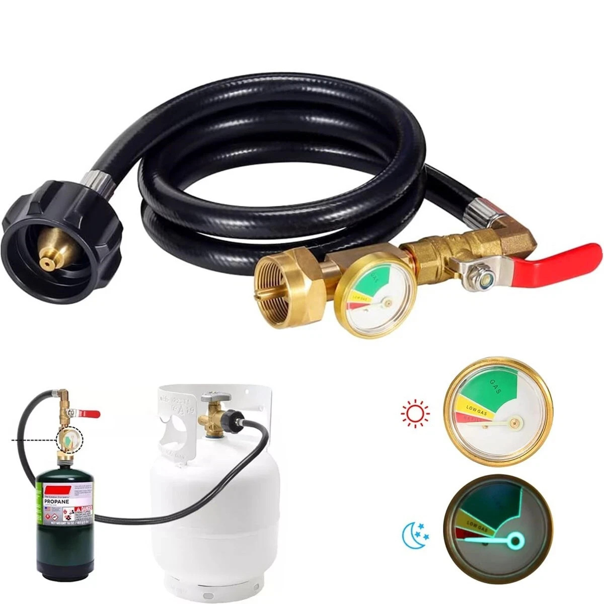 1LB To 20LB Propane Refill Adapter Extension Hose With Gauge On-Off Control 40'' gallery