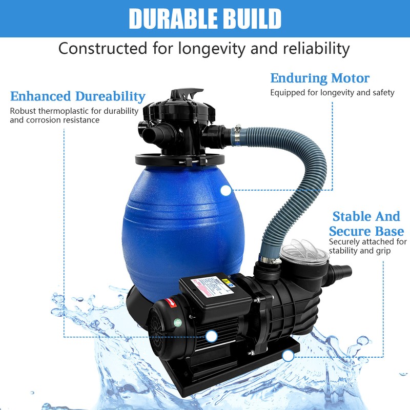Sand Filter Pump 13" with 3/4HP Motor, 3648GPH, 6-Way Valve for Pool Filtration gallery