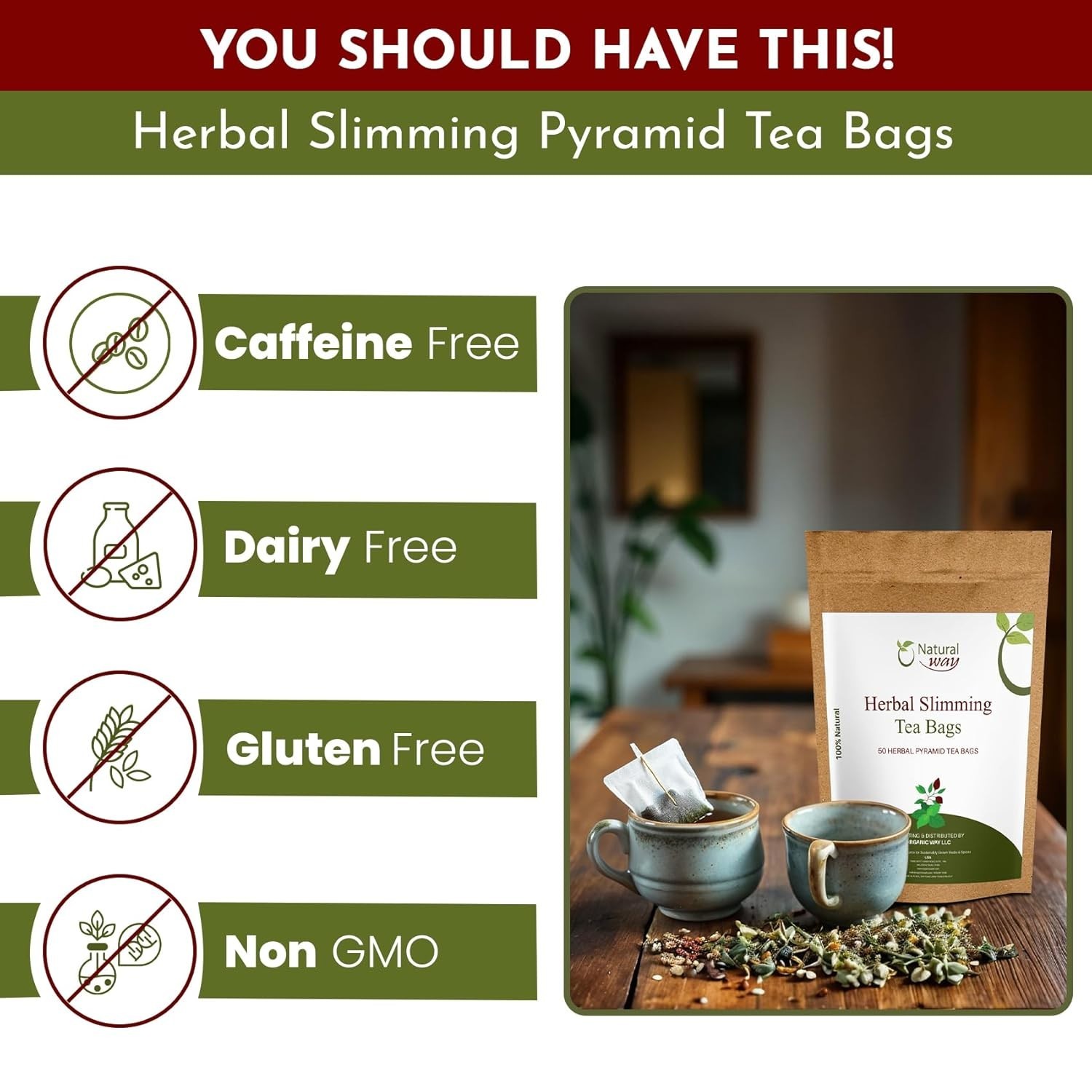 Pyramid Herbal Slimming Tea Bags | ECO Conscious Packaging | 4.5 Oz (Pack of 50) gallery