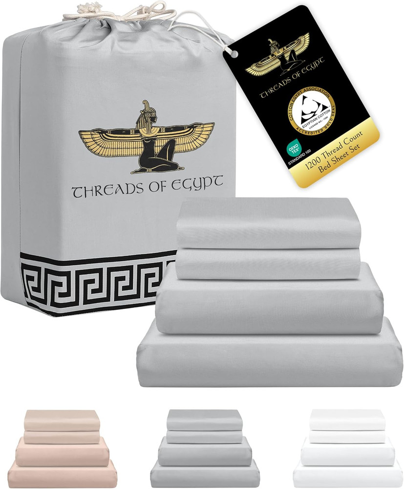 100% Egyptian Cotton Sheets Split King Size | 1200 Thread Count | CEA Gold Seal