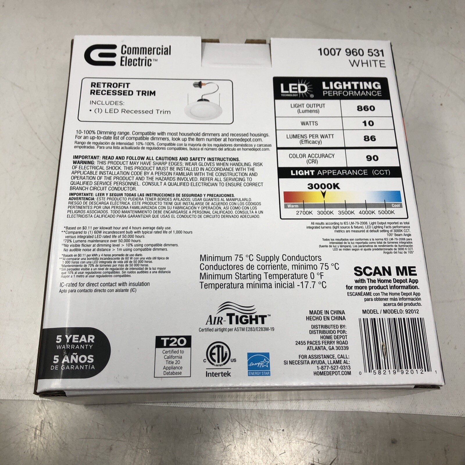 Commercial Electric LED 6 inch White Retrofit recessed trim {1007-960-531} QTY:4 gallery