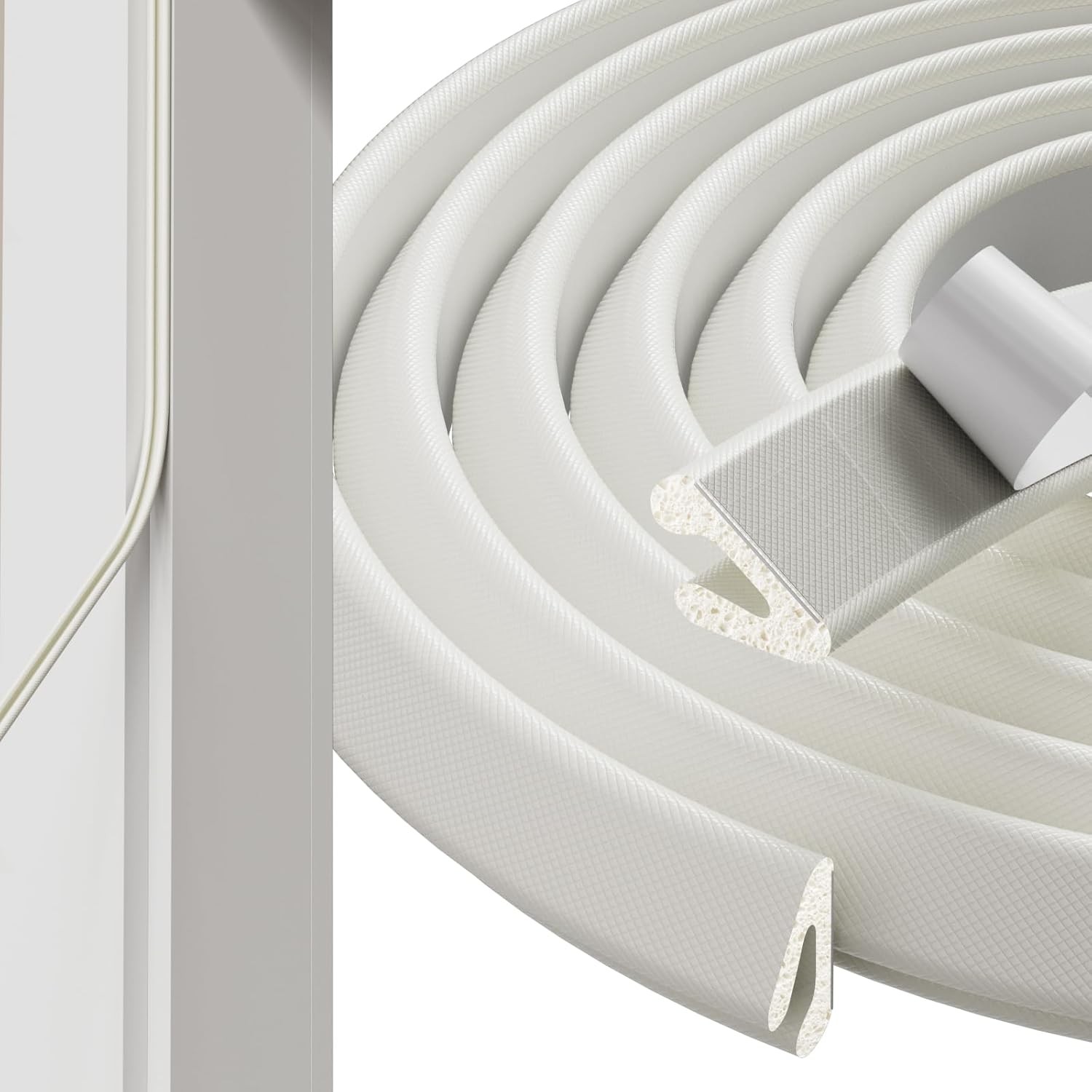 19.6FT V-Shape Foam Window Door Weather Stripping Seal Tape White Self-Adhesive gallery