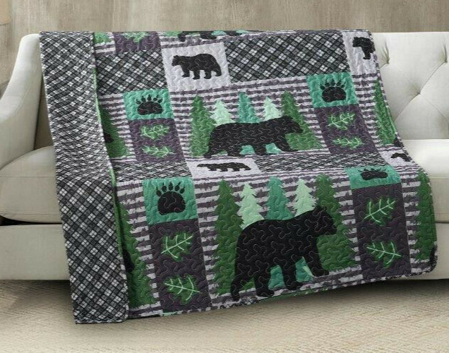 Reversible Soft Quilted Mountain Whispers Bear Cub Pine Tree Throw Blanket 50x60 gallery