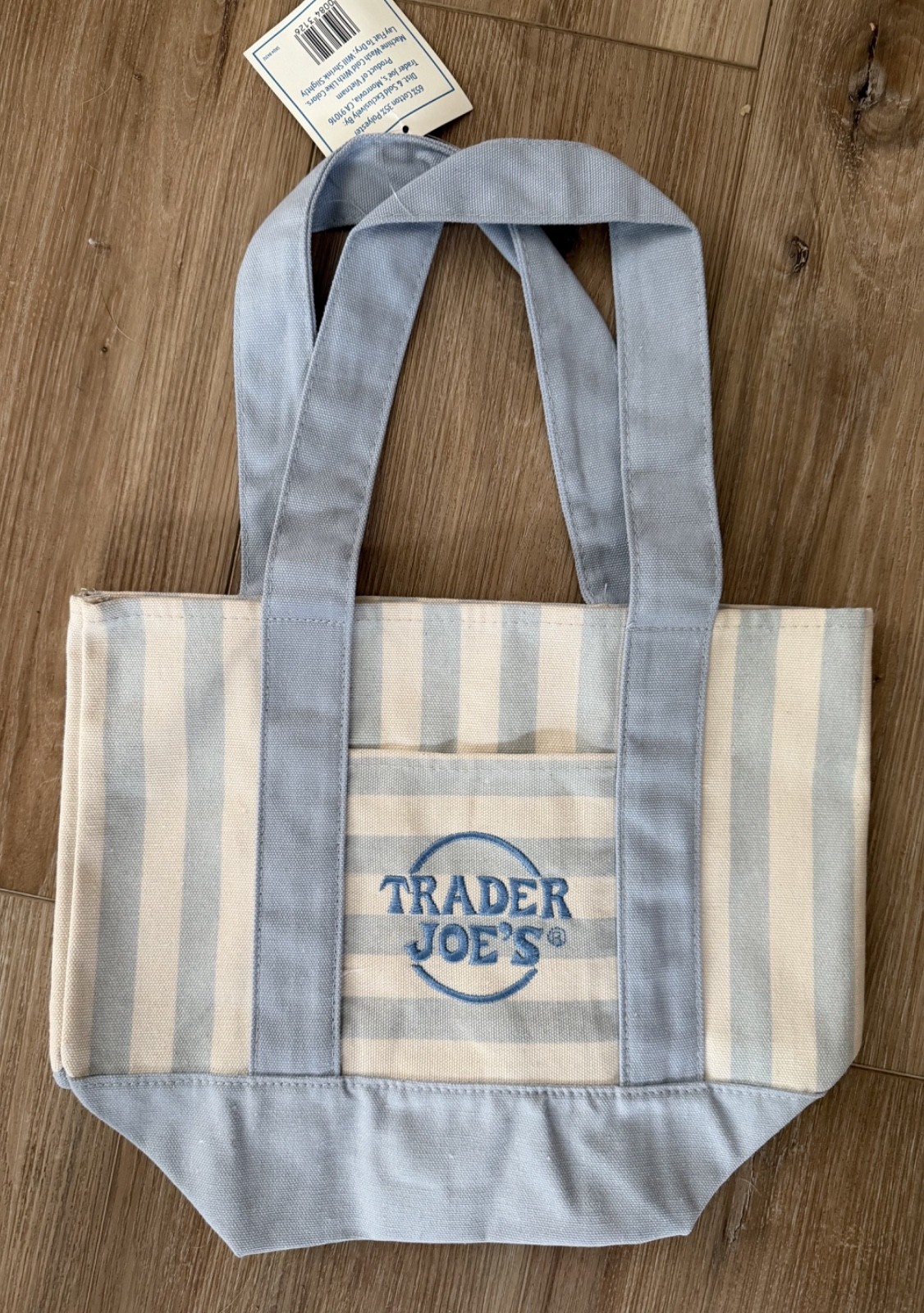 Trader Joe's MINI PASTEL STRIPE CANVAS TOTE BAGS Set of 4 PINK BLUE GREEN BEIGE gallery