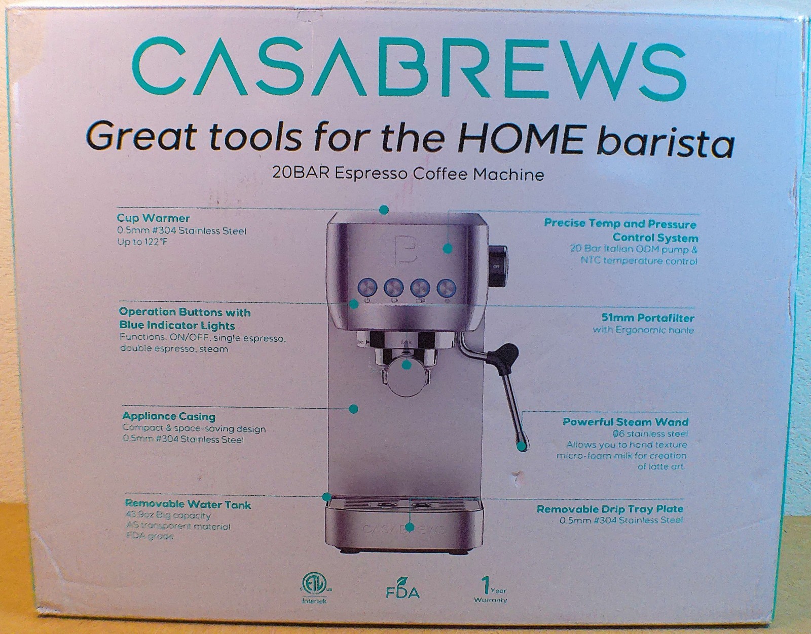 CASABREWS 20BAR Espresso Coffee Machine Silver gallery