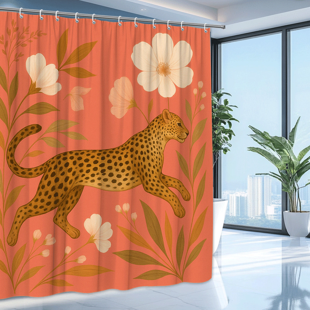 Boho Leopard Floral Shower Curtain - Cute Animal Design gallery